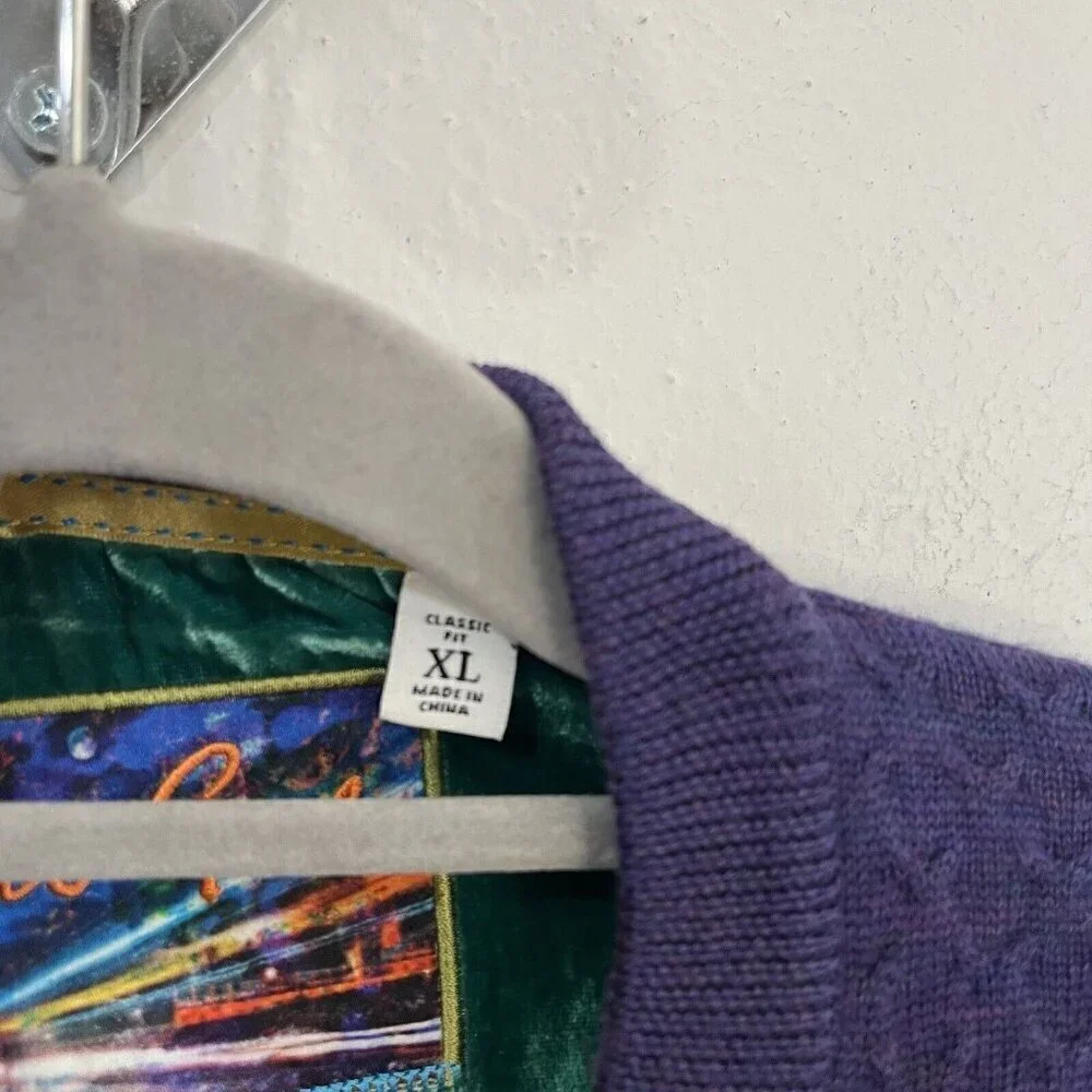 Robert Graham Knowledge Wisdom Truth Sweater 100% Wool Purple Size XL